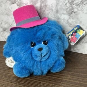 Vtg Russ Berrie & Co Stepping Out Georgie Blue Fuzzy w/ Pink Hat 7"